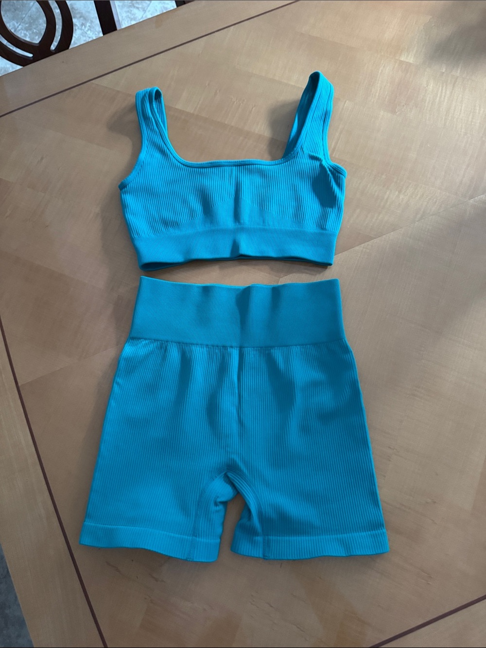 Turquoise Ribbed One-Shoulder Crop Top - Brand: size m